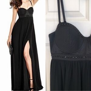 Guess by Marciano Posy long black gown with studded corset detail and side slit